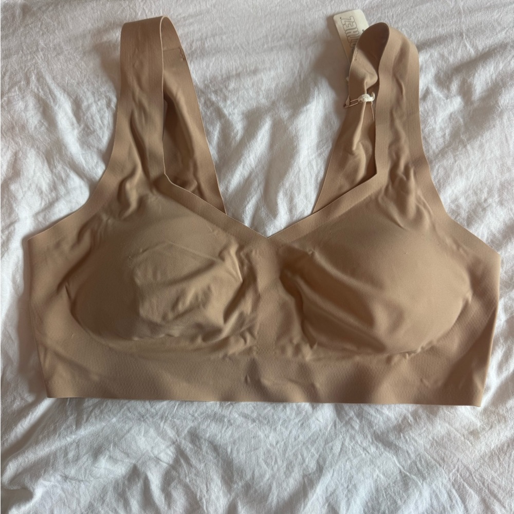 aerie seamless smoothez bra, size: large, color: tan, NEVER WORN